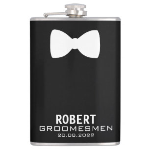 Personalized Groomsmen Flask with Bow Tie Graphic