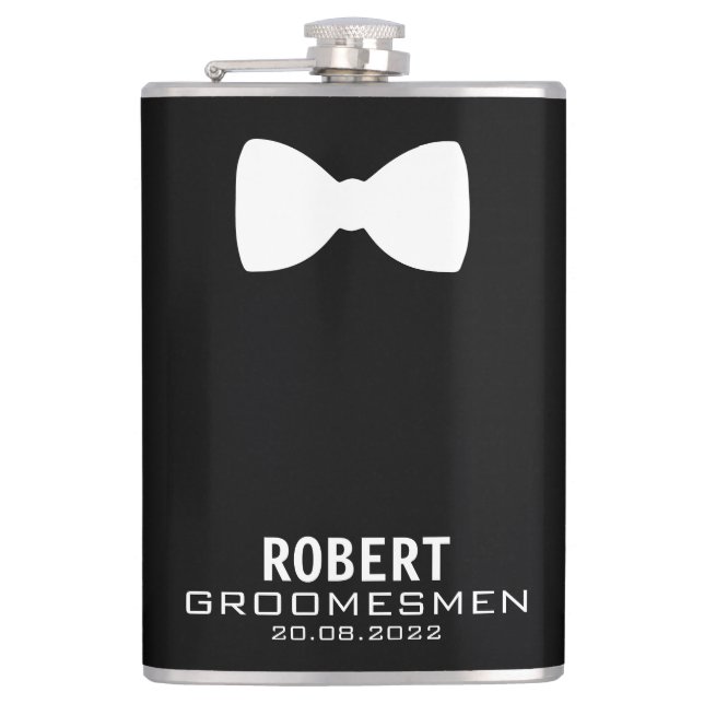 Personalized Groomsmen Flask with Bow Tie Graphic (Front)