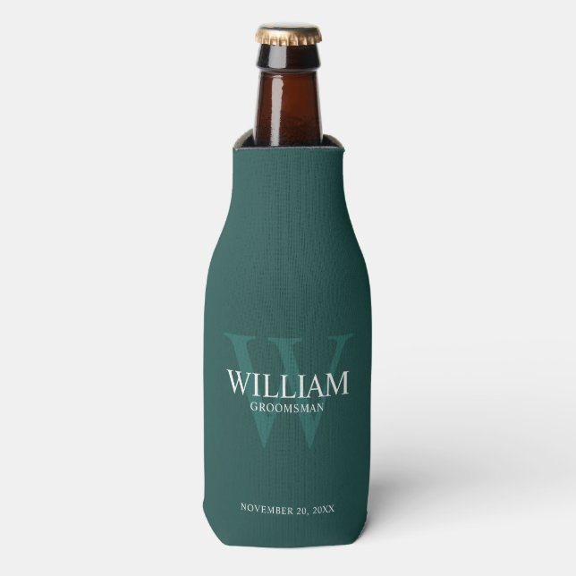 Personalized Groomsmen Monogram & Name Bottle Cooler (Bottle Front)
