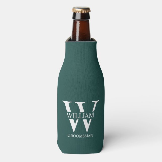 Personalized Groomsmen Monogram & Name Bottle Cooler (Bottle Front)