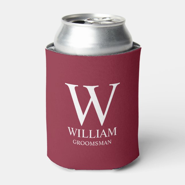 Personalized Groomsmen Monogram & Name Can Cooler (Can Front)