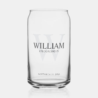 Personalized Groomsmen Monogram & Name Can Glass