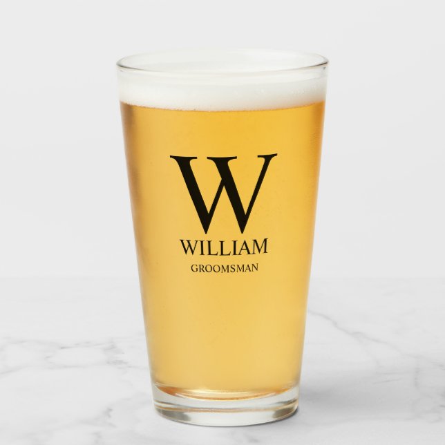 Personalized Groomsmen Monogram & Name Glass (Front Filled)