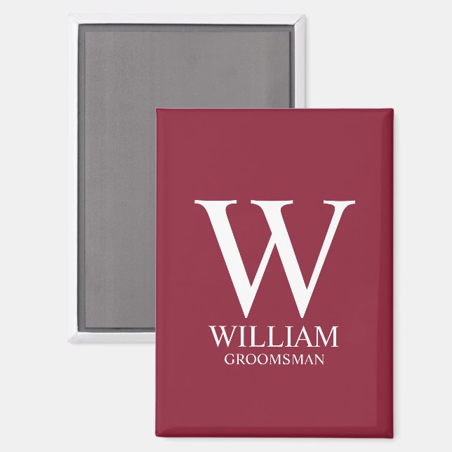 Personalized Groomsmen Monogram & Name Magnet (Front/Back)