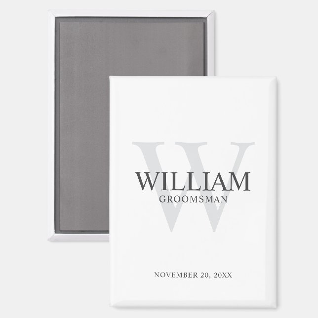 Personalized Groomsmen Monogram & Name Magnet (Front/Back)