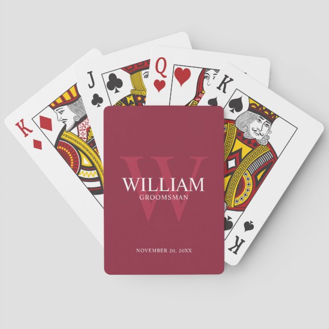 Personalized Groomsmen Monogram & Name Playing Cards (Back)