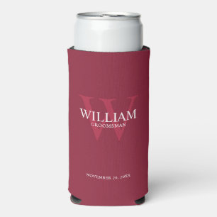 Personalized Groomsmen Monogram & Name Seltzer Can Cooler