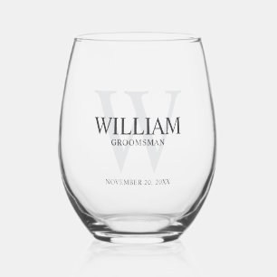 Personalized Groomsmen Monogram & Name Stemless Wine Glass
