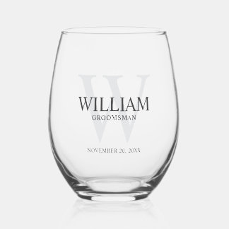 Personalized Groomsmen Monogram & Name Stemless Wine Glass