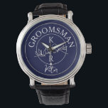 Personalized Groomsmen Watch<br><div class="desc">Contemporary,  modern,  unique navy blue wedding Groomsman gift with monogram - initials,  name and trendy handwritten calligraphy script.</div>
