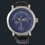 Personalized Groomsmen Watch<br><div class="desc">Contemporary, modern, unique navy blue wedding Groomsman gift with monogram - initials, name and trendy handwritten calligraphy script.</div>