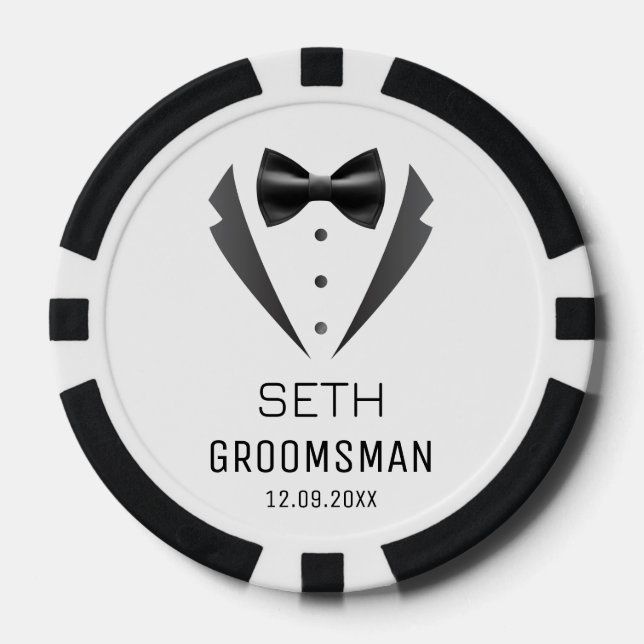 Personalized Groomsmen Wedding Tuxedo Monogram Poker Chips (Front)
