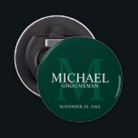 Personalized Groomsmen's name and monogram Bottle Opener<br><div class="desc">Add a personal touch to your wedding with personalized groomsmen bottle opener. This bottle opener features personalized groomsman's name with title and wedding date in white and monogram in light emerald green as background, in classic serif font style, on emerald green background. Also perfect for best man, father of the...</div>