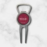 Personalized Groomsmen's name and monogram Divot Tool<br><div class="desc">Add a personal touch to your wedding with personalized groomsmen divot tool. This divot tool features personalized groomsman's name with title and wedding date in white and monogram in light burgundy red as background, in classic serif font style, on burgundy red background. Also perfect for best man, father of the...</div>