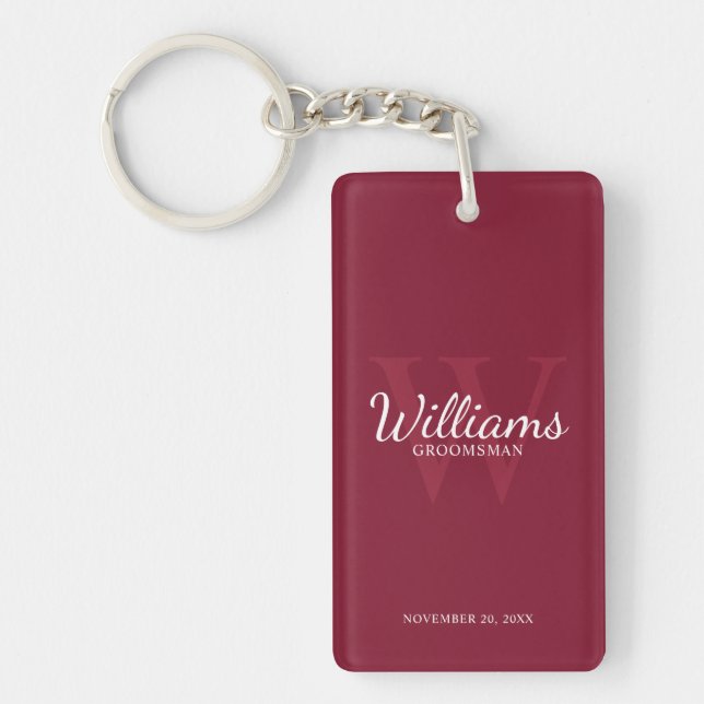 Personalized Groomsmen's name and Monogram  Keychain (Front)