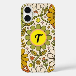 Personalized Groovy Floral Tennis Monogram iPhone 16 Case