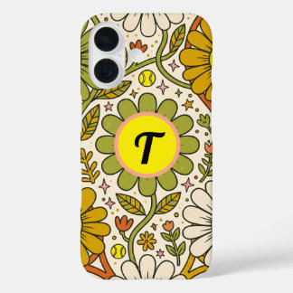 Personalized Groovy Floral Tennis Monogram iPhone 16 Case