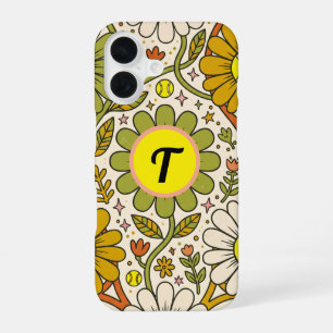 Personalized Groovy Floral Tennis Monogram iPhone 16 Case