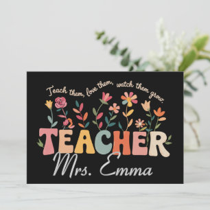 Personalized Groovy Flowers Teacher Custom Gift Invitation