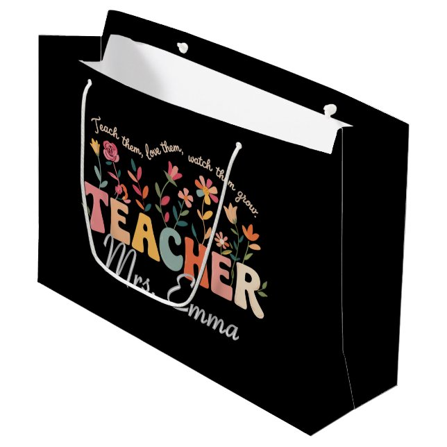 Personalized Groovy Flowers Teacher Custom Gift Large Gift Bag (Front Angled)