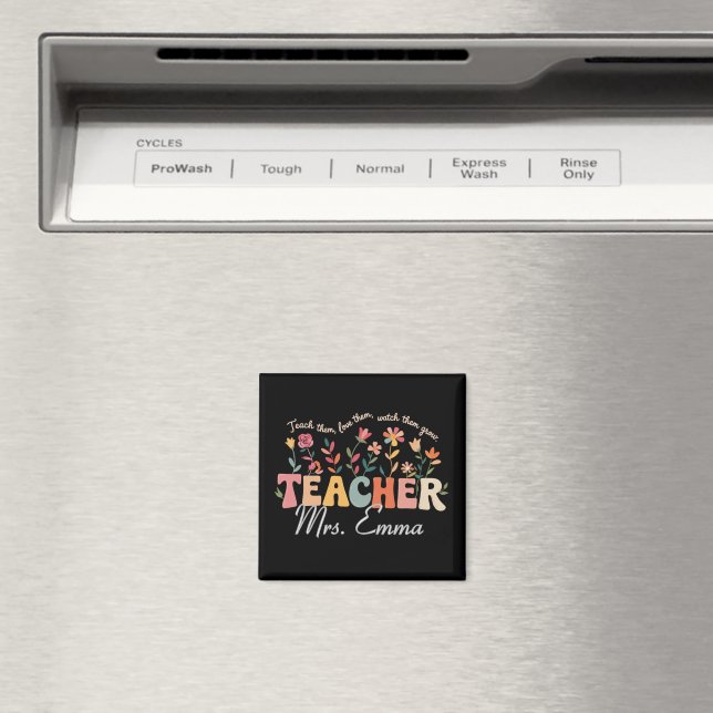 Personalized Groovy Flowers Teacher Custom Gift Magnet (In Situ (Dishwasher))