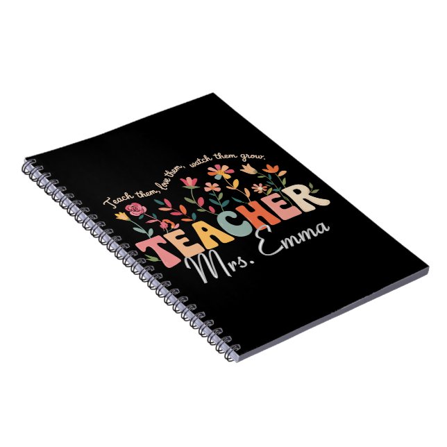 Personalized Groovy Flowers Teacher Custom Gift Notebook (Right Side)