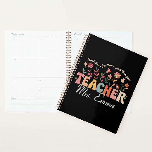 Personalized Groovy Flowers Teacher Custom Gift Planner (Display)