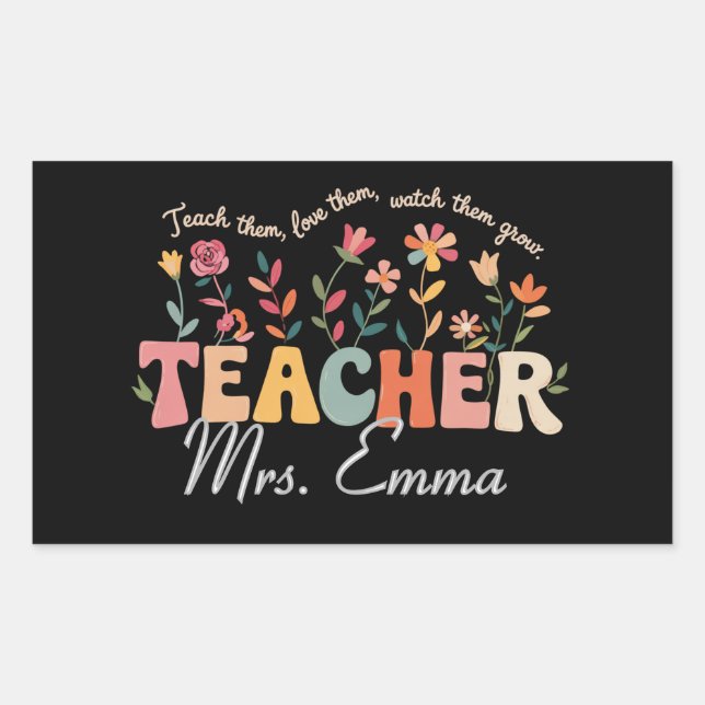 Personalized Groovy Flowers Teacher Custom Gift Sticker (Front)