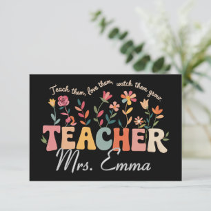 Personalized Groovy Flowers Teacher Custom Gift Thank You Card