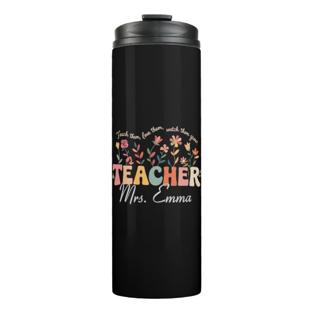 Personalized Groovy Flowers Teacher Custom Gift Thermal Tumbler (Front)