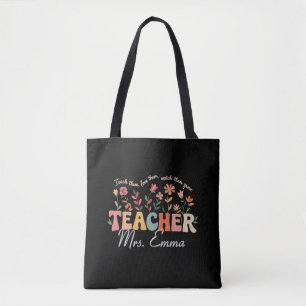 Personalized Groovy Flowers Teacher Custom Gift Tote Bag