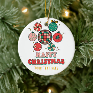 Personalized Groovy Retro Christmas Ceramic Ornament