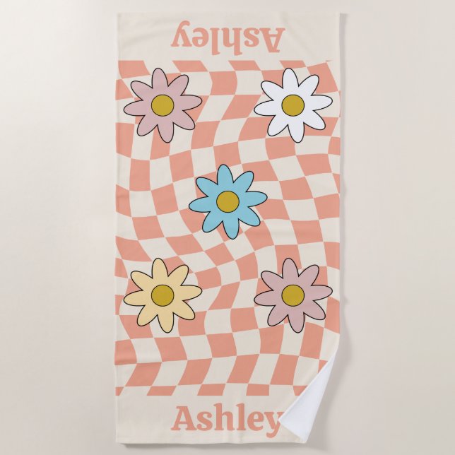 Personalized Groovy Retro Name Beach Towel (Front)