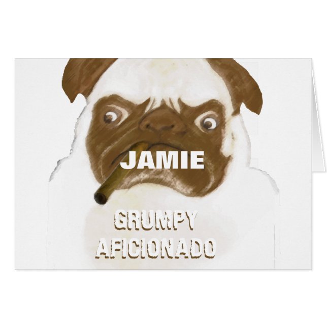 Personalized Grumpy AFICIONADO Pug Smoking Cigar (Front Horizontal)
