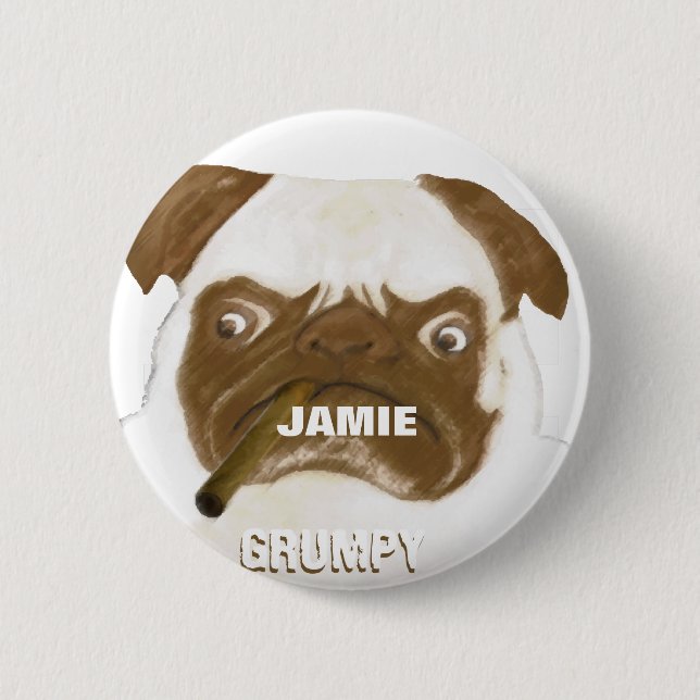 Personalized Grumpy AFICIONADO Puggy Cigar 2 Inch Round Button (Front)