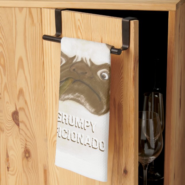 Personalized Grumpy AFICIONADO Puggy Cigar Kitchen Towel (Thirds Fold)