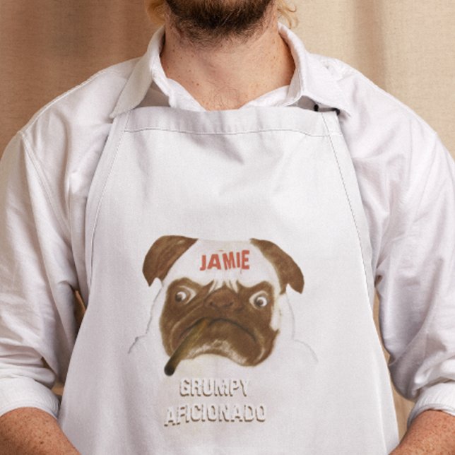 Personalized Grumpy AFICIONADO Puggy Cigar Standard Apron (Creator Uploaded)