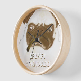Personalized Grumpy AFICIONADO Puggy Cigar Wall Clock