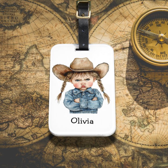 Personalized Grumpy Cowgirl in Denim Jacket Luggage Tag (Creator Uploaded)