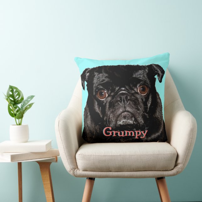 Personalized Grumpy Puggy Throw Pillow (Chair)