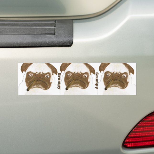 Personalized Grumpy Puggy with Cigar Bumper Sticker (On Car)