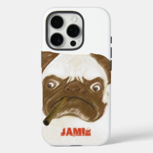 Personalized Grumpy Puggy with Cigar iPhone 16 Pro Case