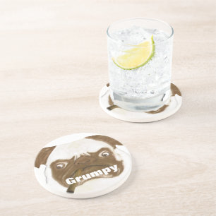 Personalized Grumpy Puggy with Cigar Coaster