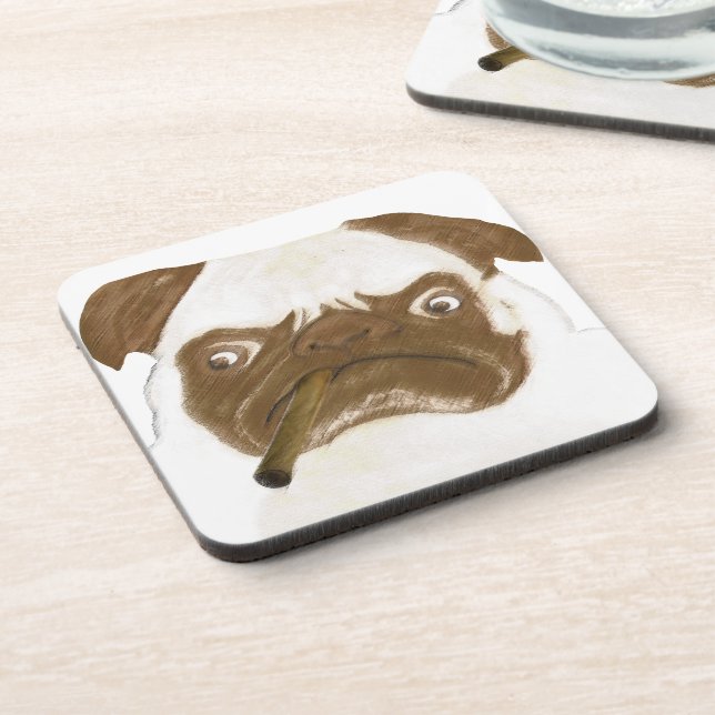 Personalized Grumpy Puggy with Cigar Coaster (Left Side)