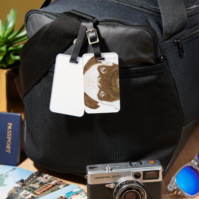 Personalized Grumpy Puggy with Cigar Luggage Tag (Front & Back)