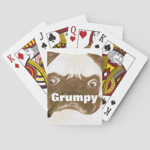 Personalized Grumpy Puggy with Cigar Playing Cards