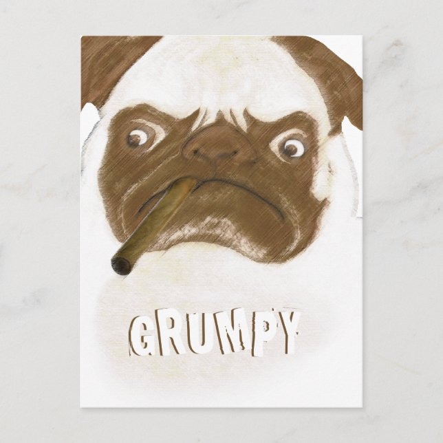 Personalized Grumpy Puggy with Cigar Postcard (Front)