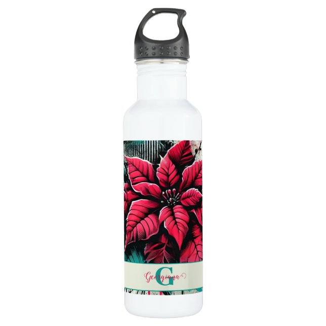 Personalized Grungy Poinsettia Floral Graffiti 710 Ml Water Bottle (Front)