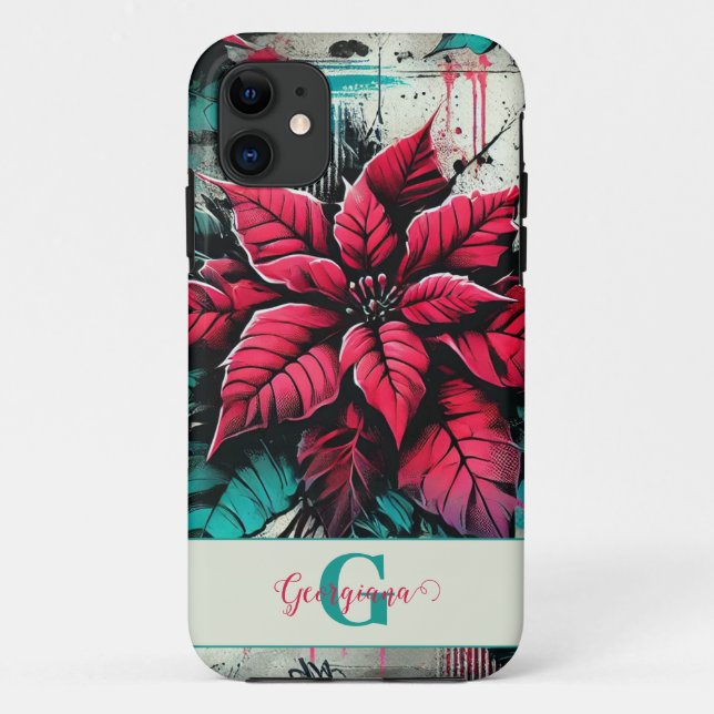 Personalized Grungy Poinsettia Floral Graffiti Case-Mate iPhone Case (Back)