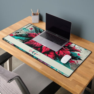 Personalized Grungy Poinsettia Floral Graffiti Desk Mat